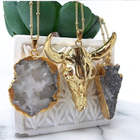 Nwt Druzy and Cattle Head Statement Necklace - Picture 3 of 5